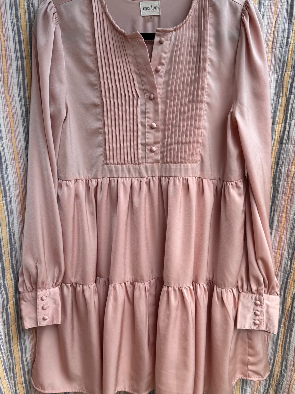 Peach Love California Soft Blush Pink Pleated Button Front Lined Mini Dress Sz S